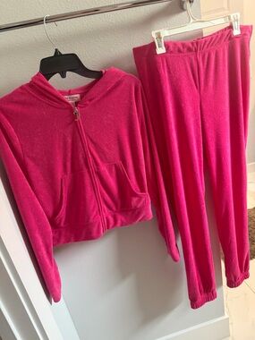 Juicy Couture Hot Pink Velour Zip Hoodie and Pants Set